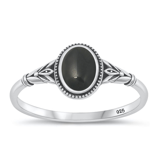 Sterling Silver Black Agate Bali Ring