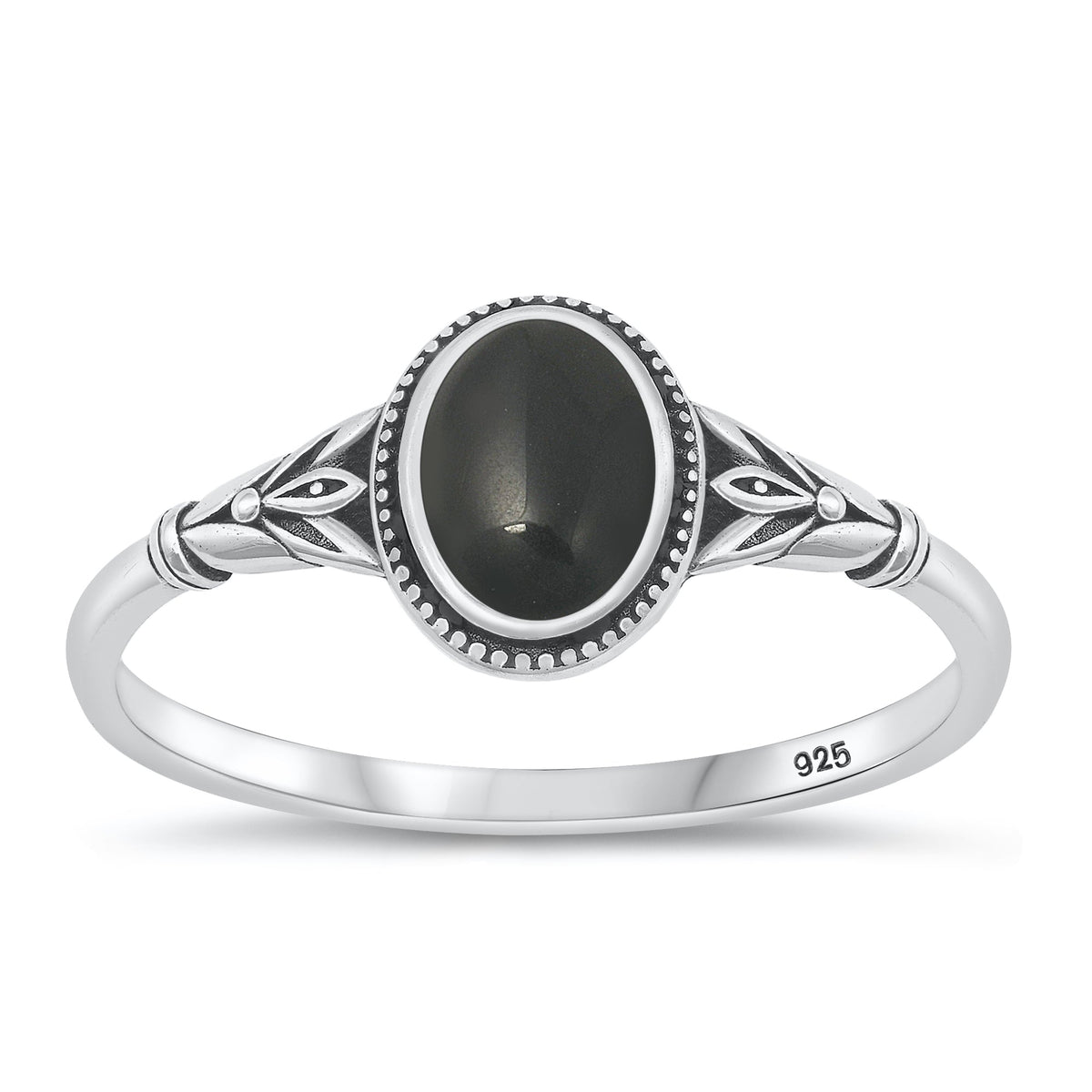 Sterling Silver Black Agate Bali Ring