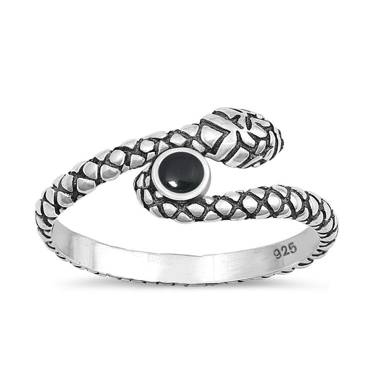 Sterling Silver Black Agate Snake Ring
