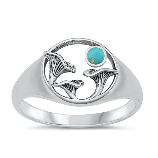 Sterling Silver Genuine Turquoise Mushroom Ring