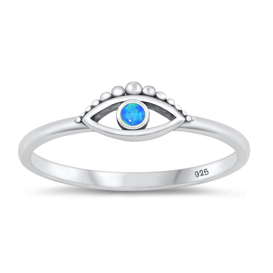 Sterling Silver Blue Lab Opal Evil Eye Ring