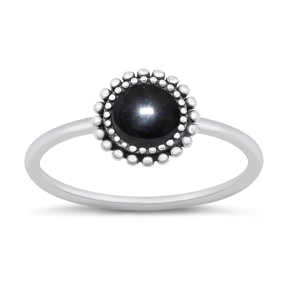 Sterling Silver Black Agate Flower Ring