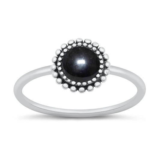 Sterling Silver Black Agate Flower Ring