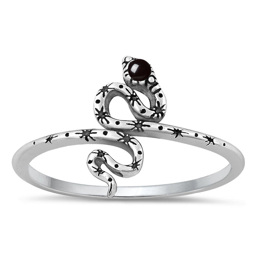 Sterling Silver Black Agate Snake Ring