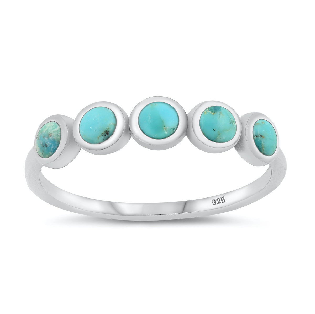 Sterling Silver Genuine Turquoise 5 Stone Ring
