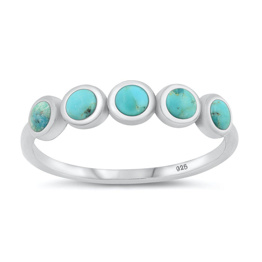 Sterling Silver Genuine Turquoise 5 Stone Ring
