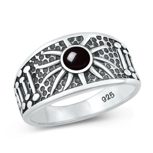 Sterling Silver Black Agate Sun Ring