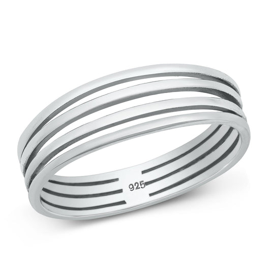 Sterling Silver Triple Line Bar Ring