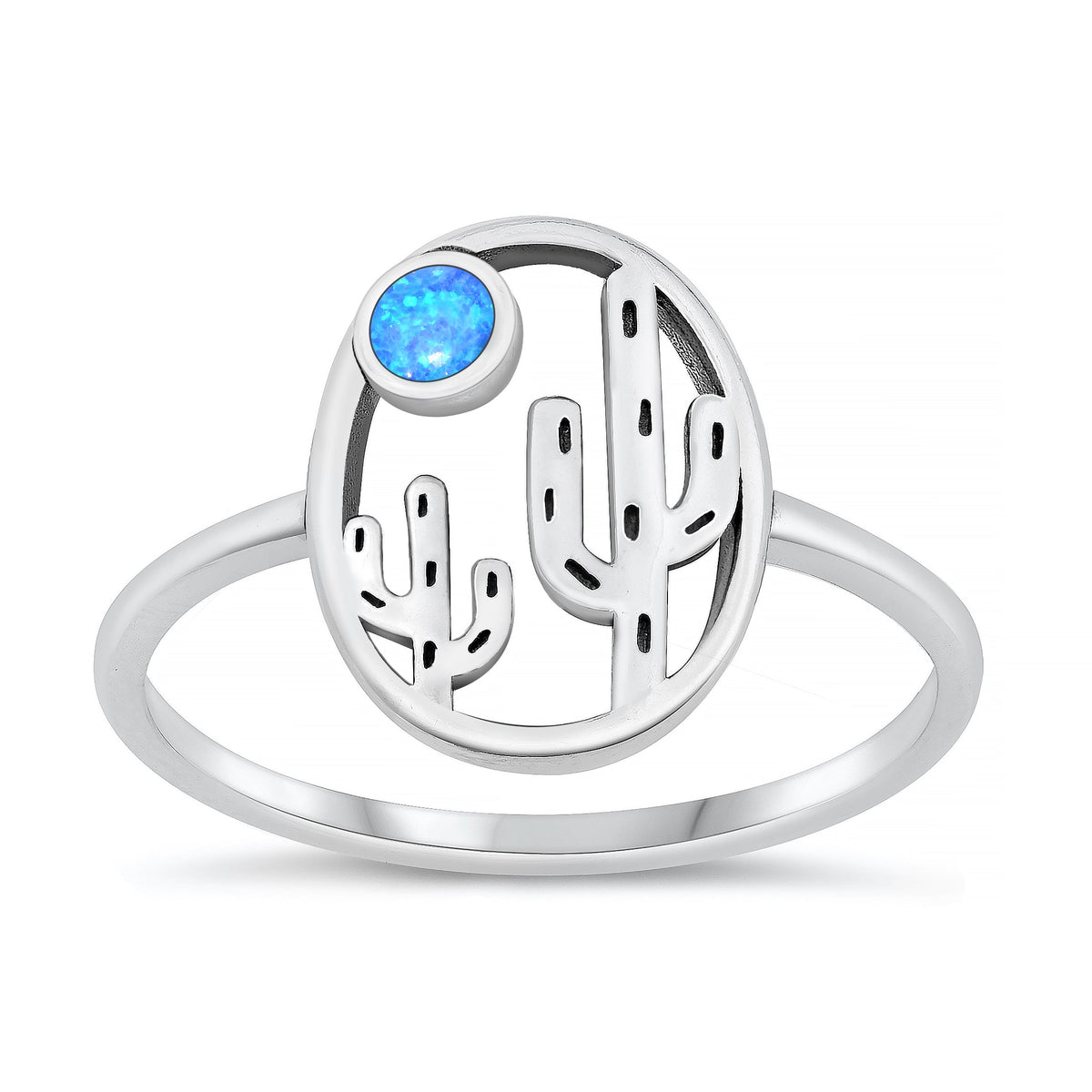 Sterling Silver Blue Lab Opal Cactus Ring