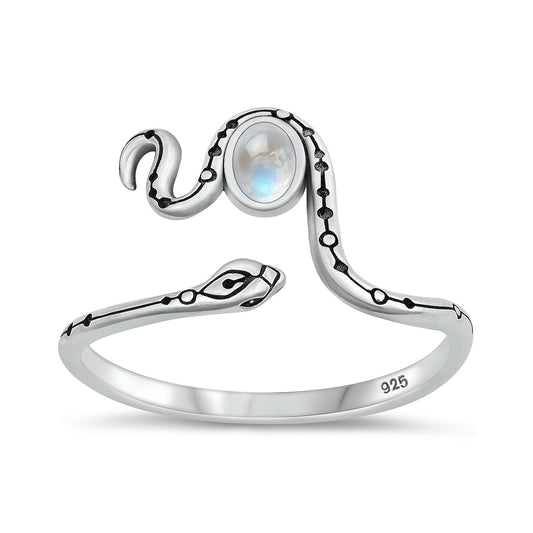 Sterling Silver Moonstone Snake Ring
