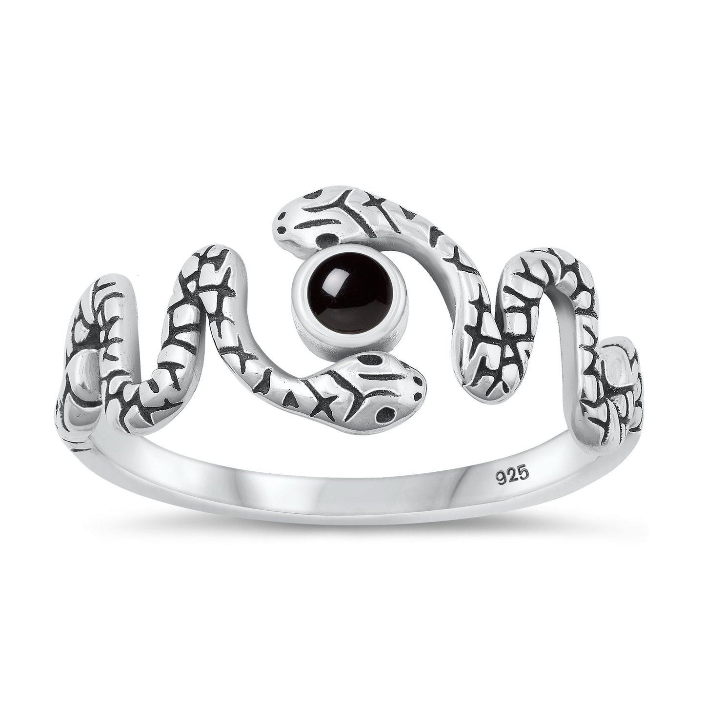 Sterling Silver Black Agate Snake Ring