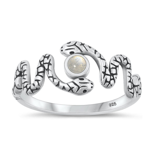 Sterling Silver Moonstone Snake Ring