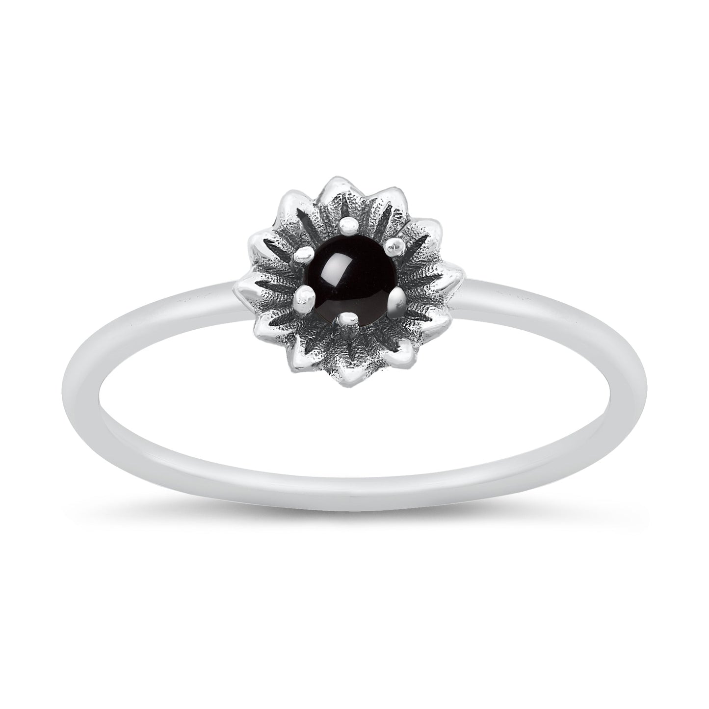 Sterling Silver Black Agate Flower Ring
