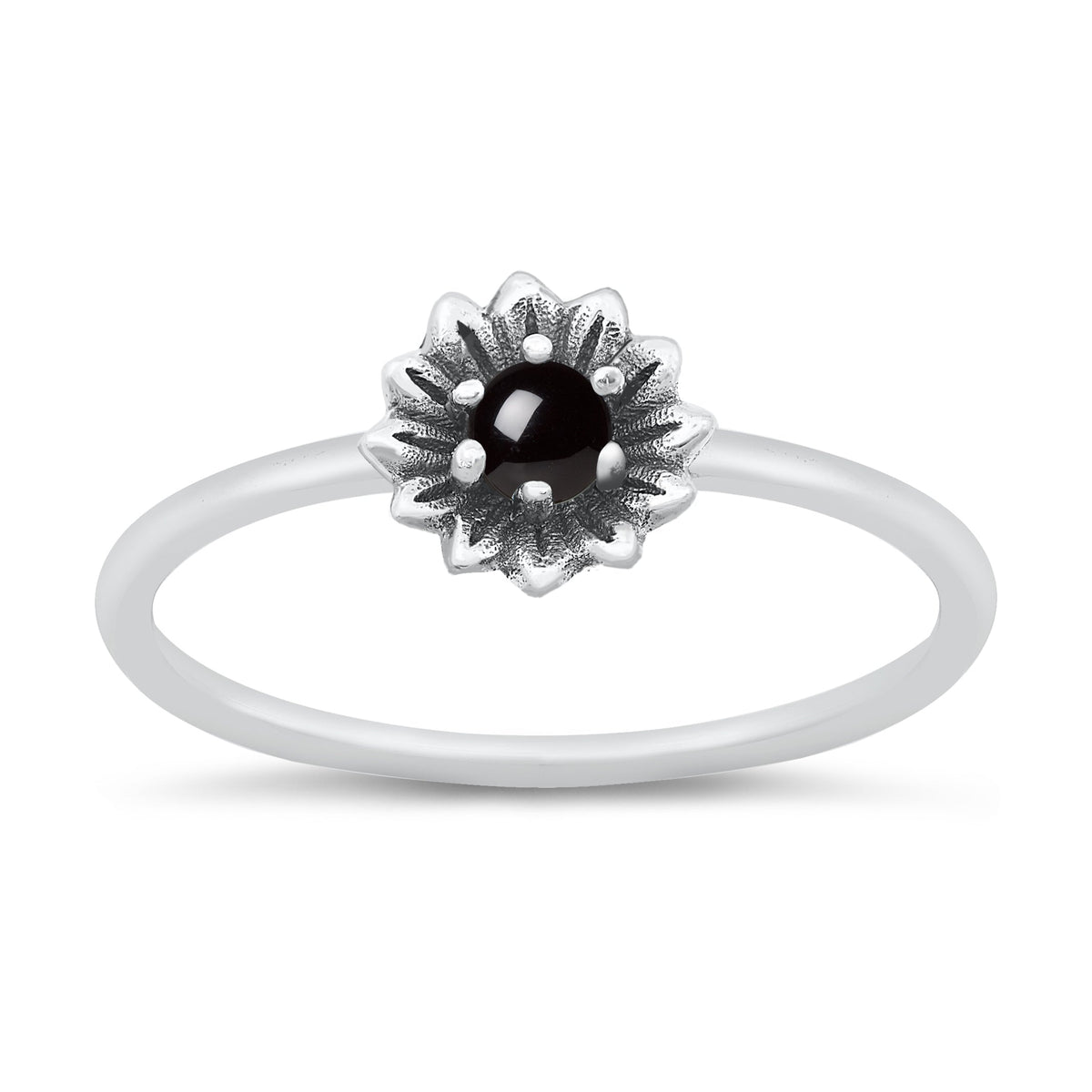 Sterling Silver Black Agate Flower Ring