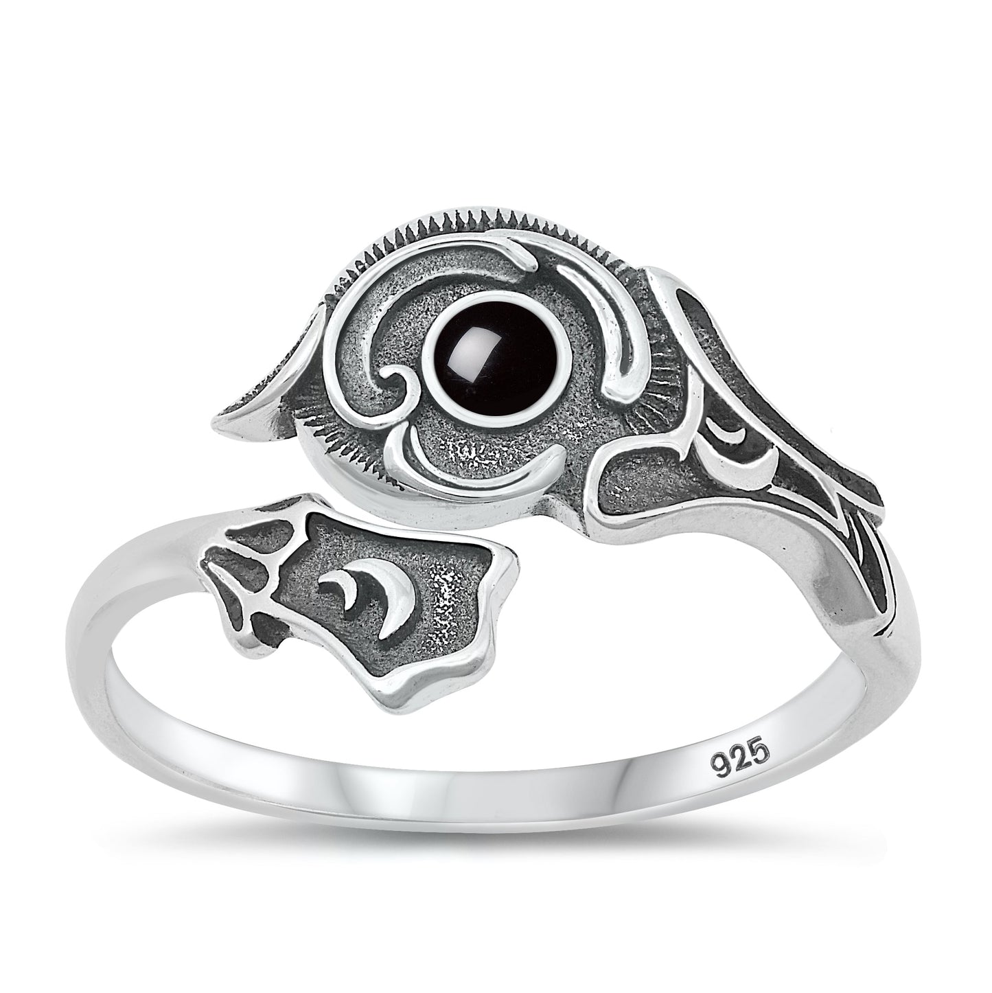 Sterling Silver Black Agate Spoon Ring