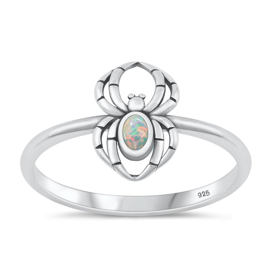 Sterling Silver White Lab Opal Spider Ring