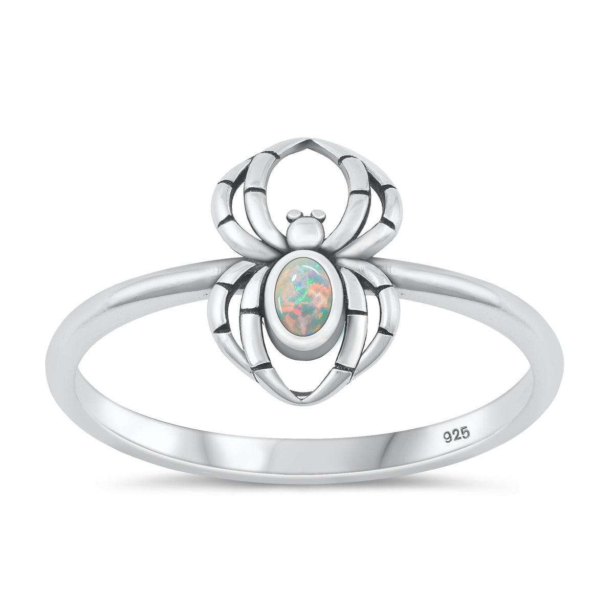 Sterling Silver White Lab Opal Spider Ring