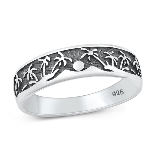 Sterling Silver Palm Trees Sun Beach Ring