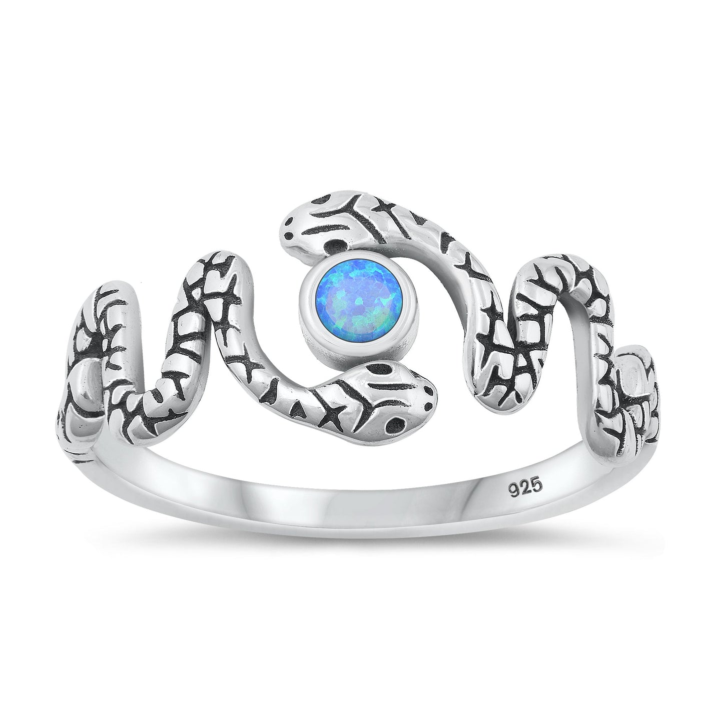 Sterling Silver Blue Lab Opal Snake Ring
