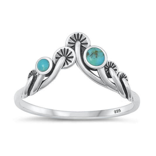 Sterling Silver Genuine Turquoise Mushroom Ring