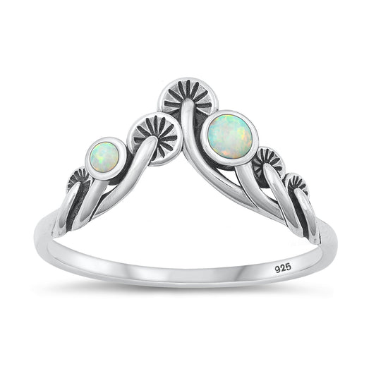 Sterling Silver White Lab Opal Mushroom Ring