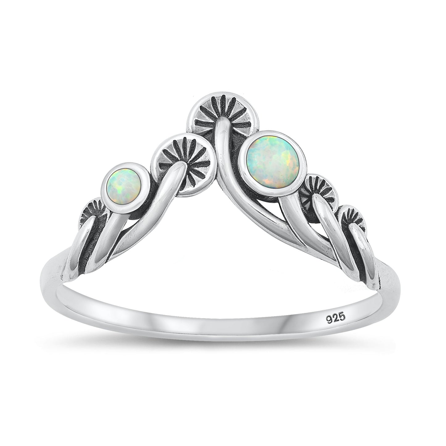 Sterling Silver White Lab Opal Mushroom Ring