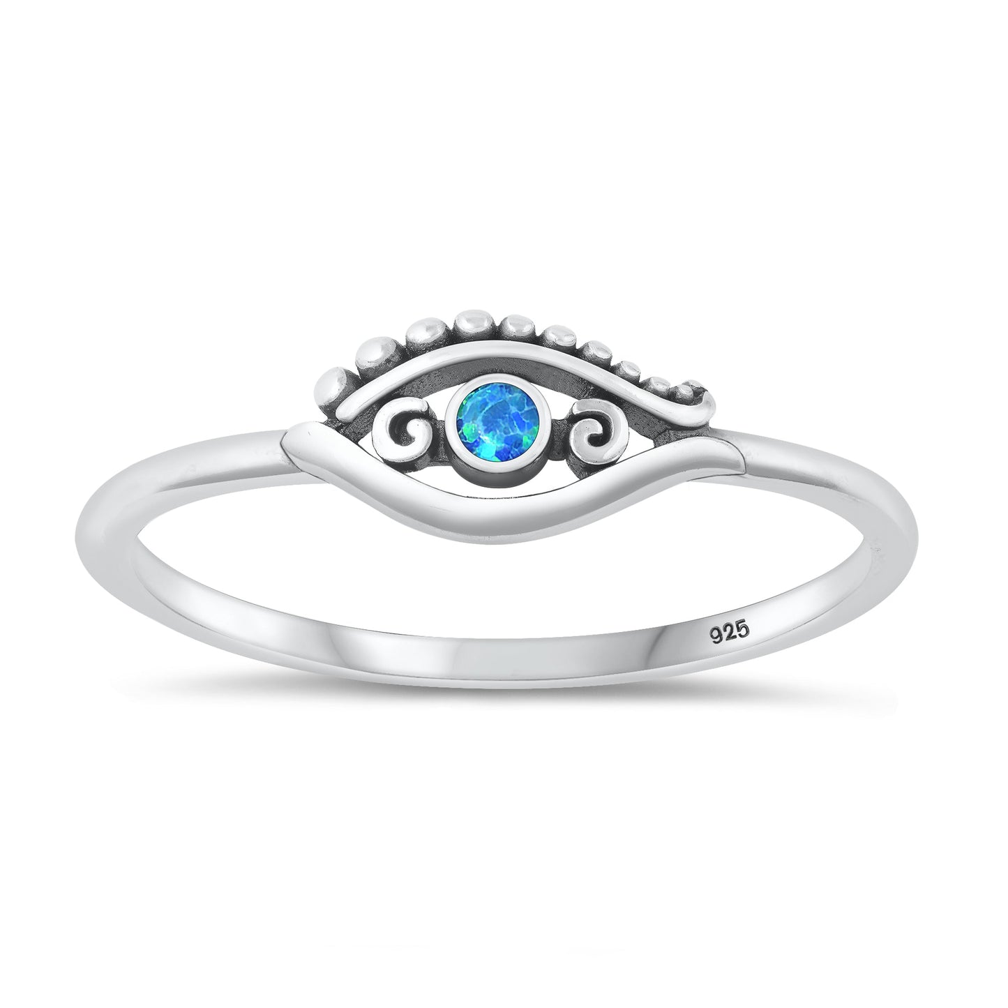 Sterling Silver Blue Lab Opal Eye Ring