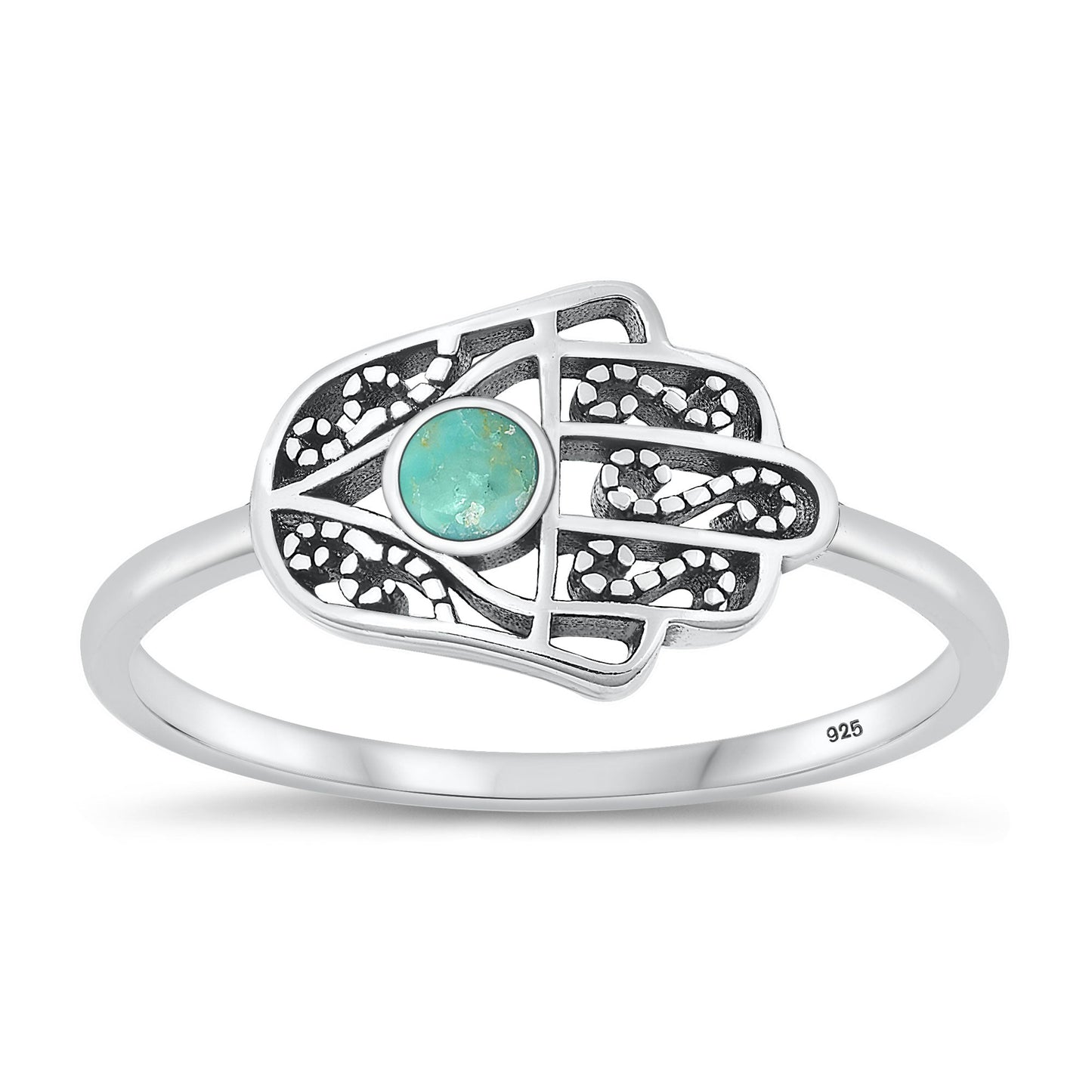 Sterling Silver Genuine Turquoise Hamsa Ring