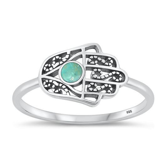 Sterling Silver Genuine Turquoise Hamsa Ring