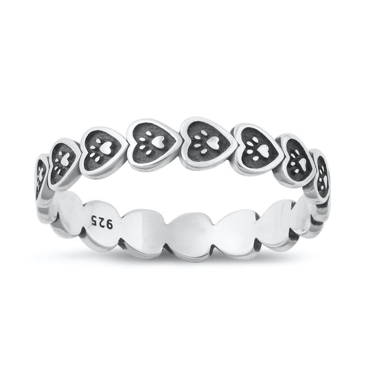 Sterling Silver Hearts & Paws Ring