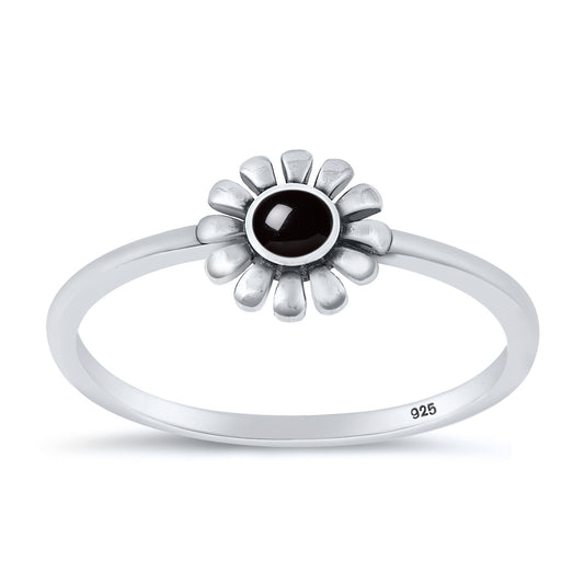 Sterling Silver Black Agate Daisy Ring
