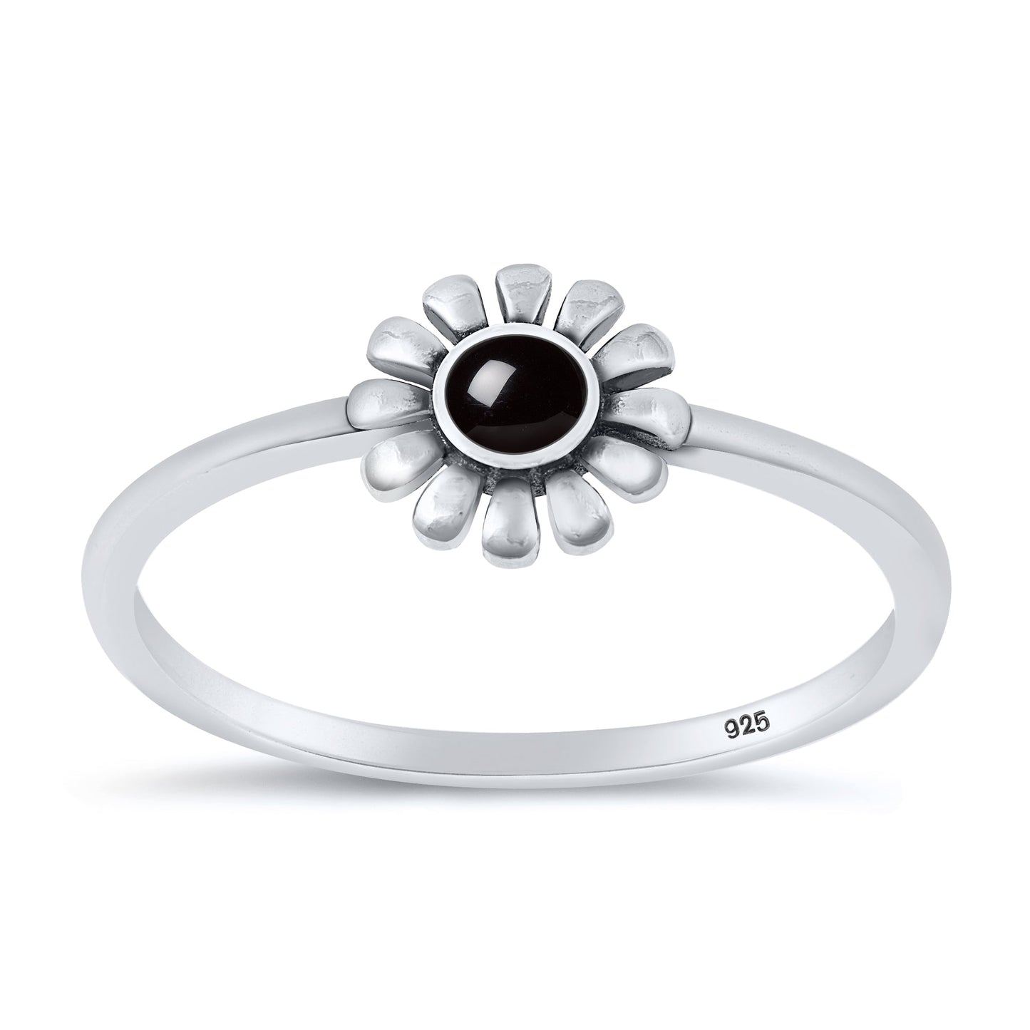 Sterling Silver Black Agate Daisy Ring