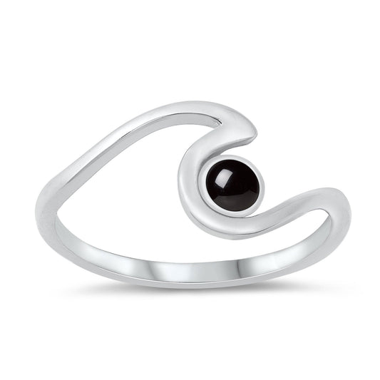 Sterling Silver Black Agate Wave Ring
