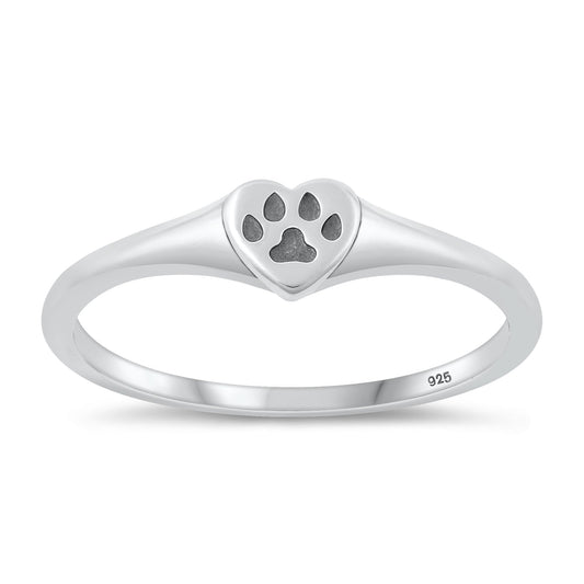 Sterling Silver Heart & Paw Print Ring