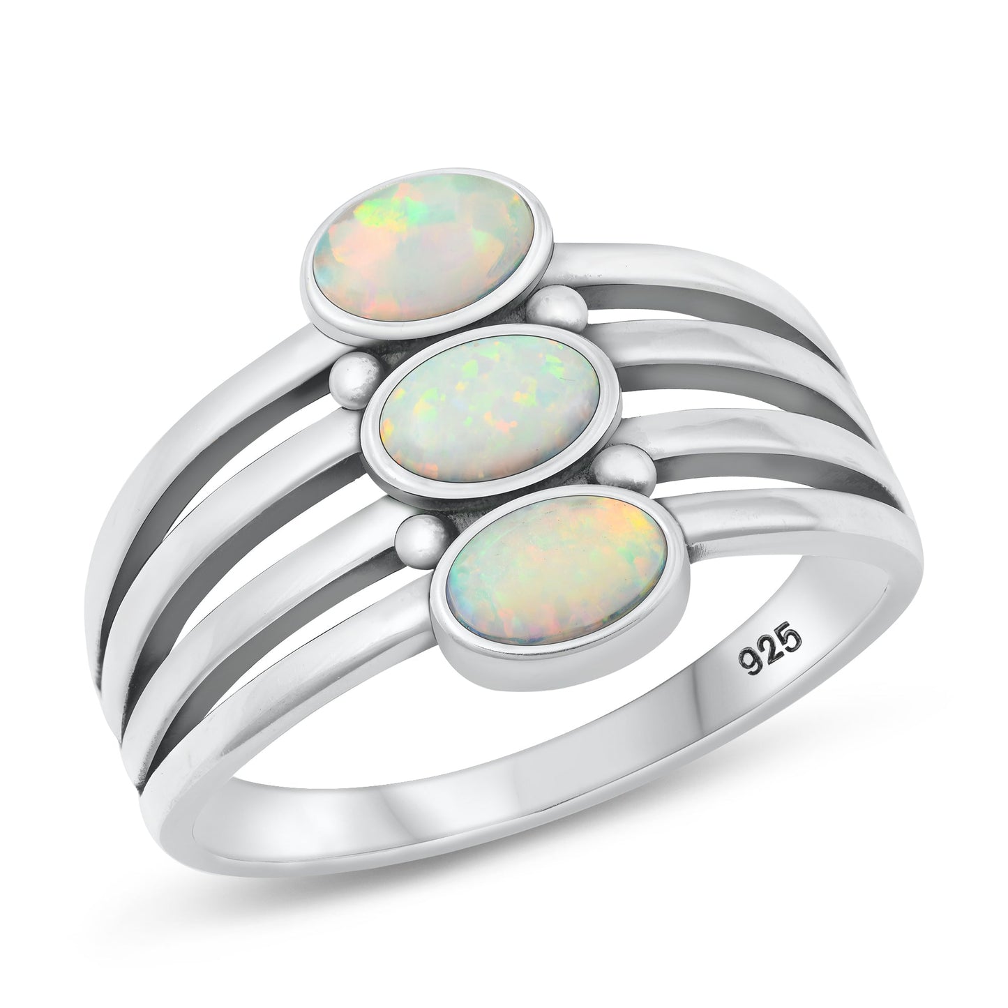 Sterling Silver White Lab Opal Ring