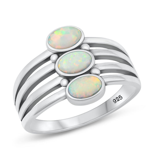 Sterling Silver White Lab Opal Ring