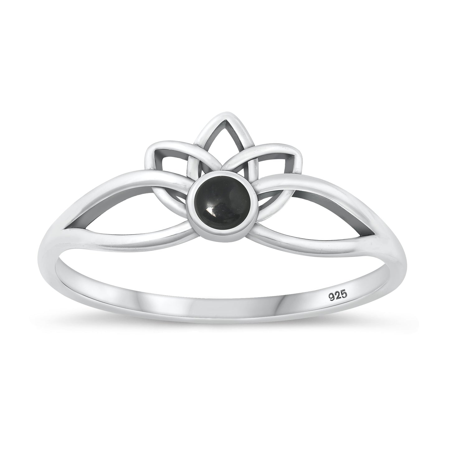 Sterling Silver Black Agate Lotus Ring