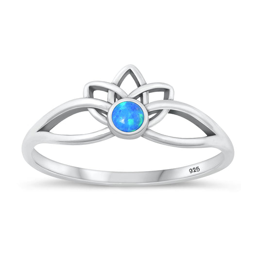 Sterling Silver Blue Lab Opal Lotus Ring