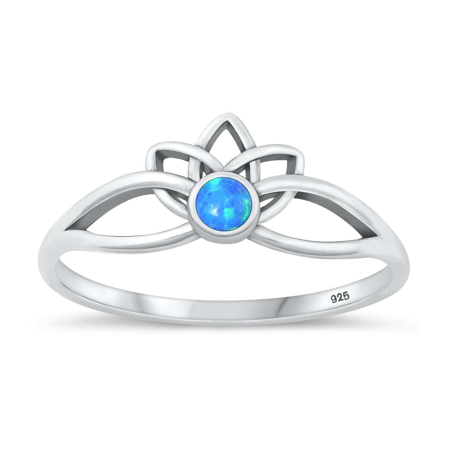 Sterling Silver Blue Lab Opal Lotus Ring