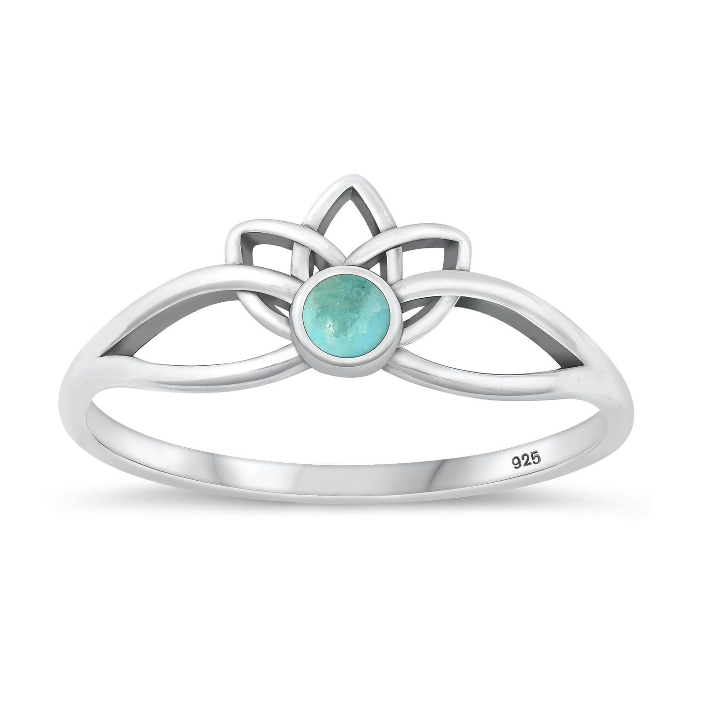 Sterling Silver Genuine Turquoise Lotus Ring