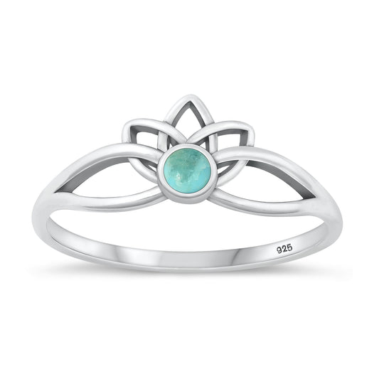 Sterling Silver Genuine Turquoise Lotus Ring