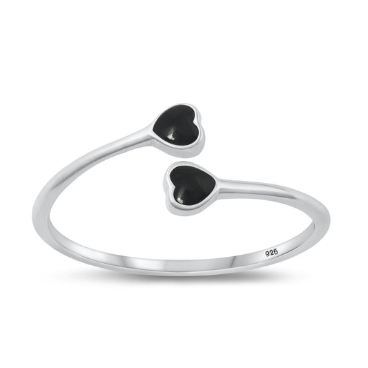 Sterling Silver Black Agate Heart Ring
