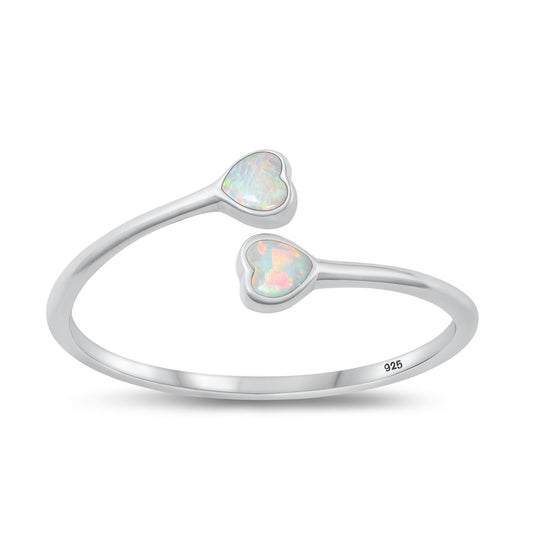 Sterling Silver White Lab Opal Heart Ring