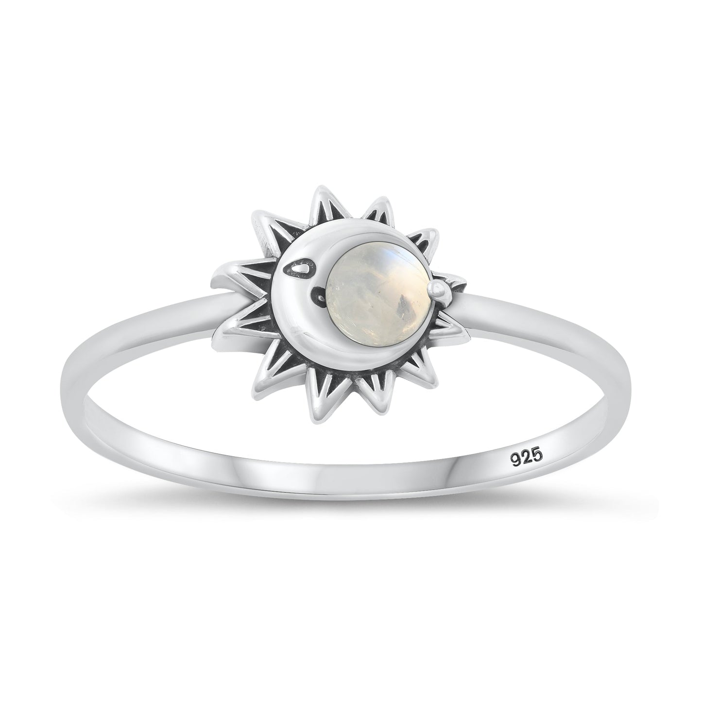 Sterling Silver Moonstone Moon Ring