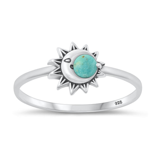 Sterling Silver Genuine Turquoise Moon Ring