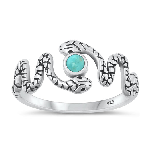 Sterling Silver Genuine Turquoise Snake Ring