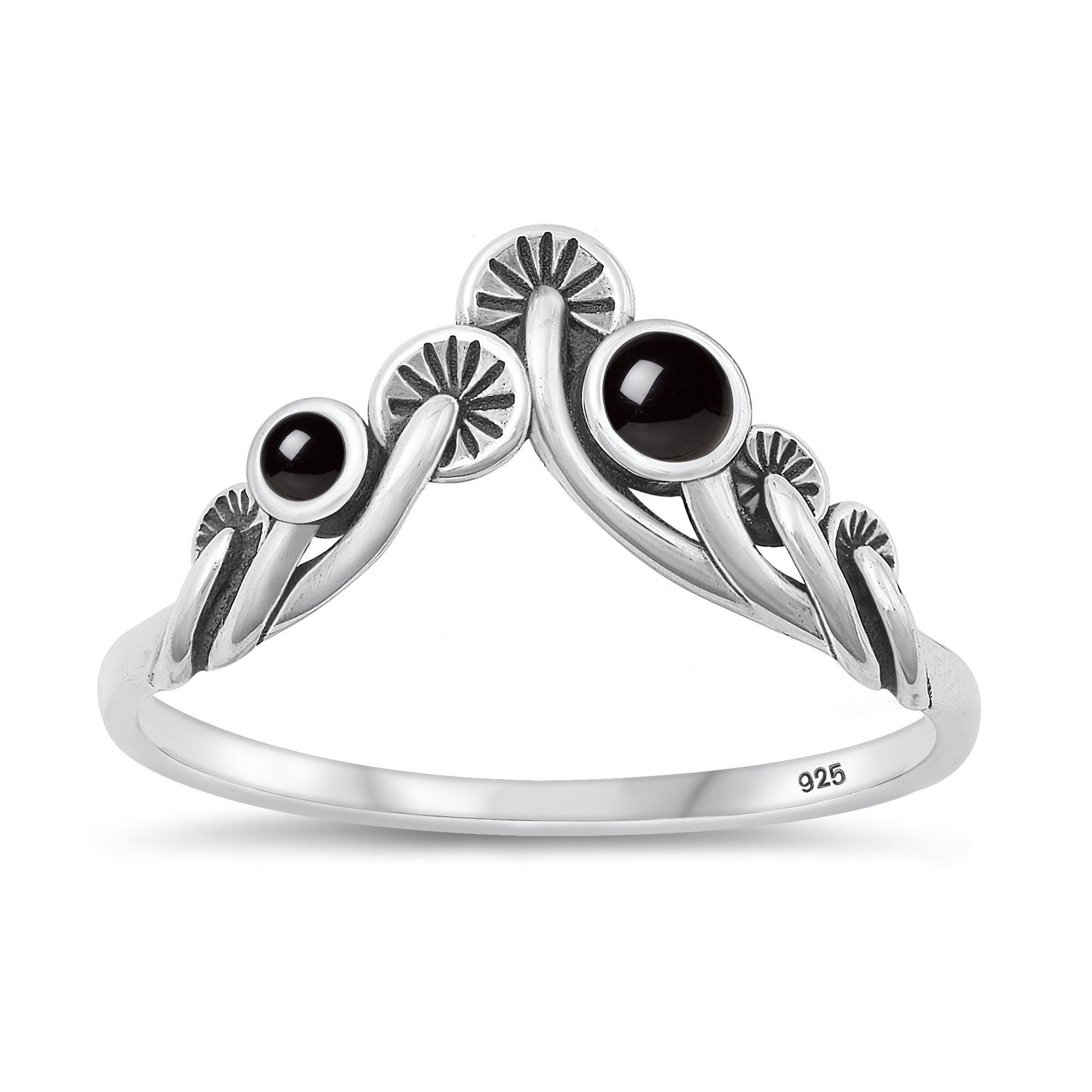 Sterling Silver Black Agate Mushroom Chevron Ring