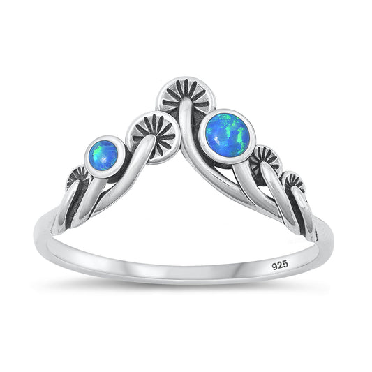Sterling Silver Blue Lab Opal Mushroom Chevron Ring