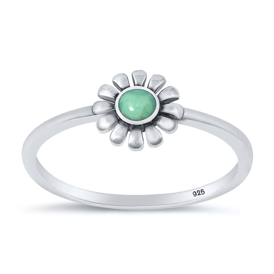 Sterling Silver Genuine Turquoise Daisy Ring