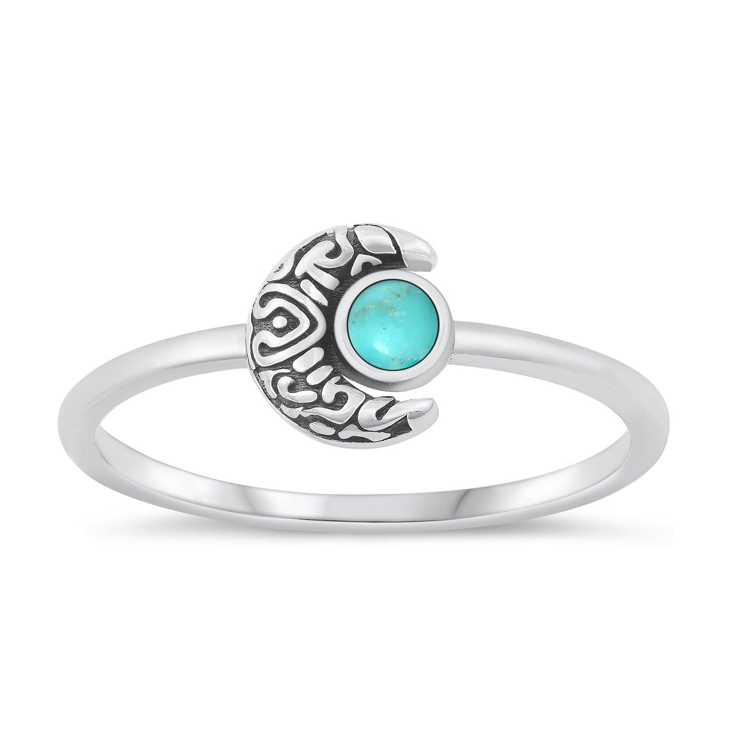 Sterling Silver Genuine Turquoise Crescent Moon Ring